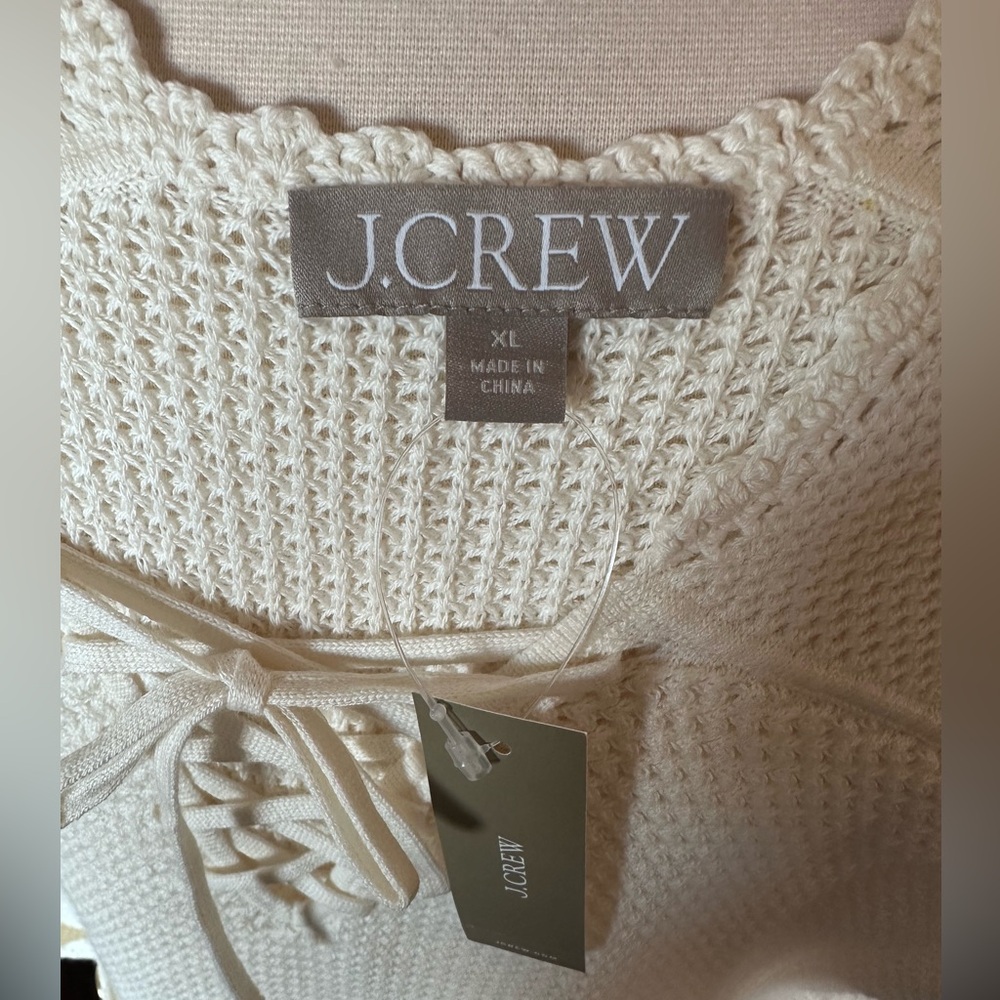 J. Crew Pointelle Cotton Lace-Up Sweater Dress Cover-Up Ivory XL NWTs - Picture 10 of 15